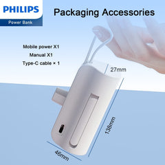 Philips Mini Portable Charger for iPhone with Cable, 4800mAh Power Bank Small Battery Pack Charger Compatible with Samsung Galaxy, LG,White  DLP2550CW
