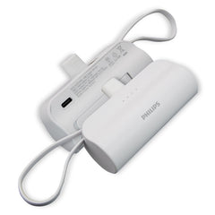 Philips Mini Portable Charger for iPhone with Cable, 4800mAh Power Bank Small Battery Pack Charger Compatible with Samsung Galaxy, LG,White  DLP2550CW