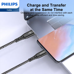 PHILIPS USB Type C Cable, USB-A to USB-C Black Braided Fast Charging Cable, Compatible with iPad Pro, iPhone 15, MacBook, Samsung Galaxy, Google Pixel (125cm USB-A to Type-C Cable) DLC4572A